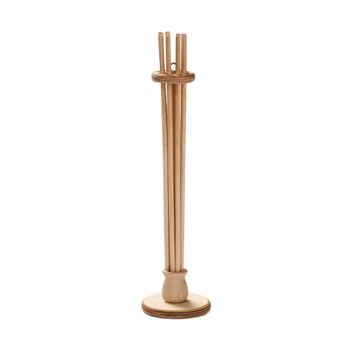Tall wooden economical bag holder and bottle dryer with multiple vertical rods and round base, handcrafted for sustainable kitchen use, perfect for Kitchen & Food, Kitchen Gadgets, and Kitchen Accessories collections.