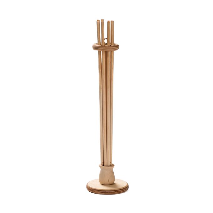 Tall wooden economical bag holder and bottle dryer with multiple vertical rods and round base, handcrafted for sustainable kitchen use, perfect for Kitchen & Food, Kitchen Gadgets, and Kitchen Accessories collections.
