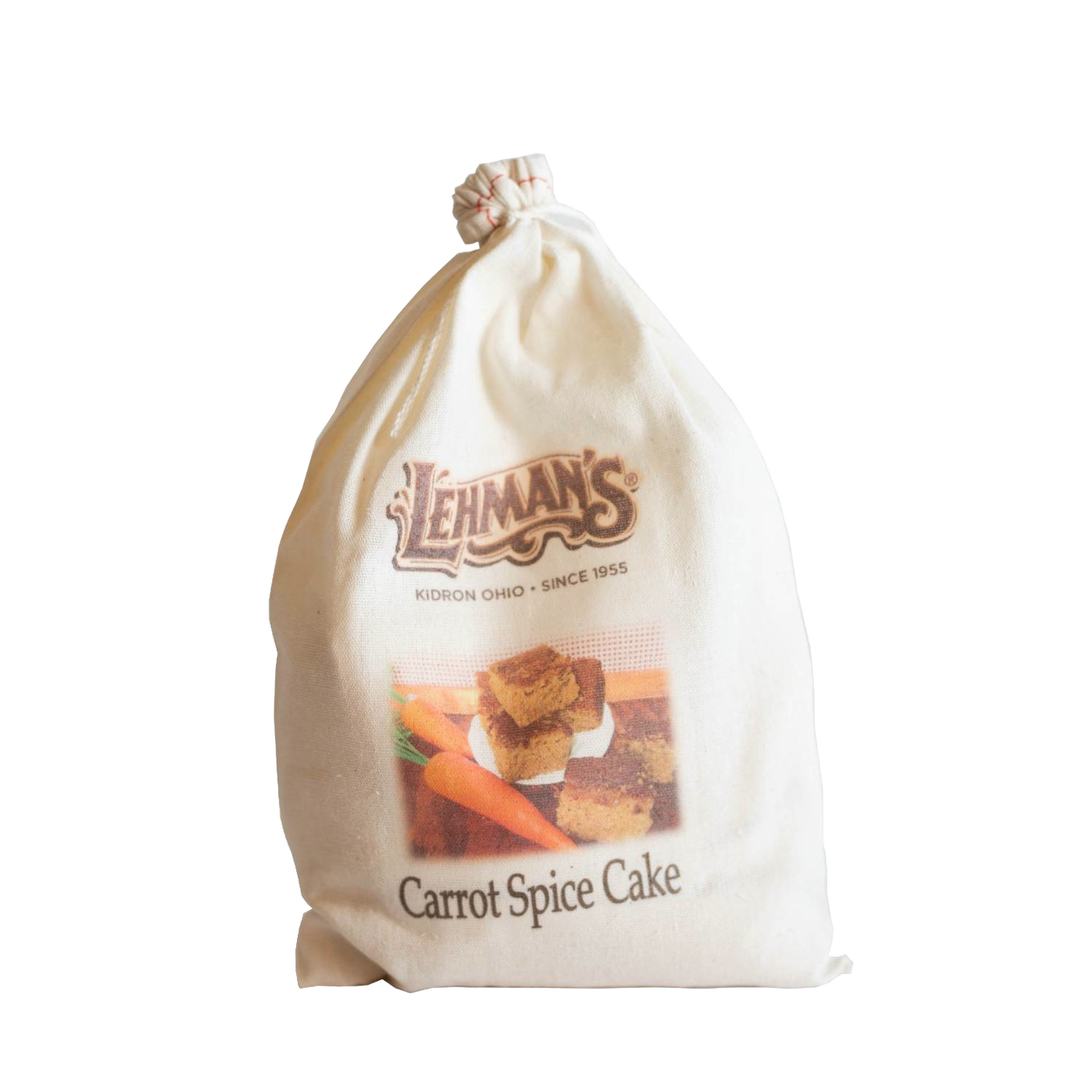Natural fabric drawstring bag containing handcrafted carrot spice cake mix with charming rustic branding, perfect for Kitchen & Food, Pantry, Dry Goods and Mixes, Best Sellers, and Promo Eligible collections.