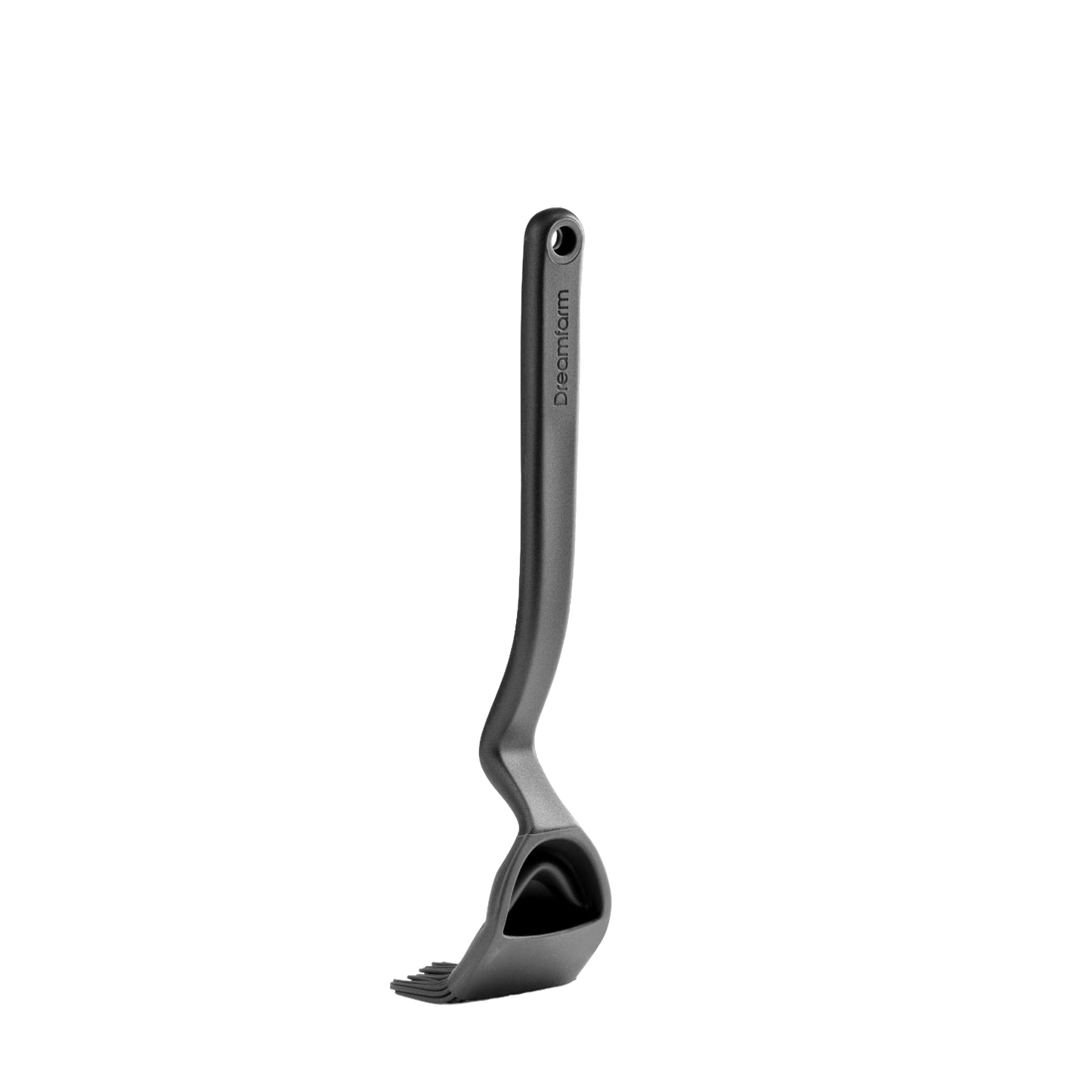 Black plastic basting brush with a curved handle and scoop head for efficient liquid release, ideal for kitchen gadgets, cooking helpers, grilling, and kitchen & food collections.
