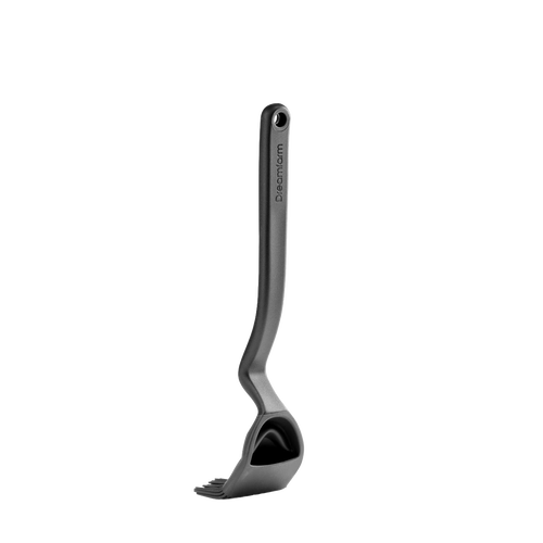 Black plastic basting brush with a curved handle and scoop head for efficient liquid release, ideal for kitchen gadgets, cooking helpers, grilling, and kitchen & food collections.