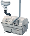 Compact composting toilet system in light gray with integrated bio-drum and ventilation pipe, designed for high capacity use; featured in Appliances, Composting Toilets, Best Sellers collections.