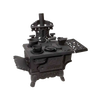 Handcrafted miniature cast iron wood cook stove with detailed removable pots, skillet, coal hod, and working oven doors, perfect for Toys, Children's Indoor Play, and Best Sellers collections.