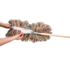 Hands attaching a removable, multicolored wool mop head to a wooden handle, showcasing a handcrafted, USA-made cleaning tool from household and cleaning utensils collections.