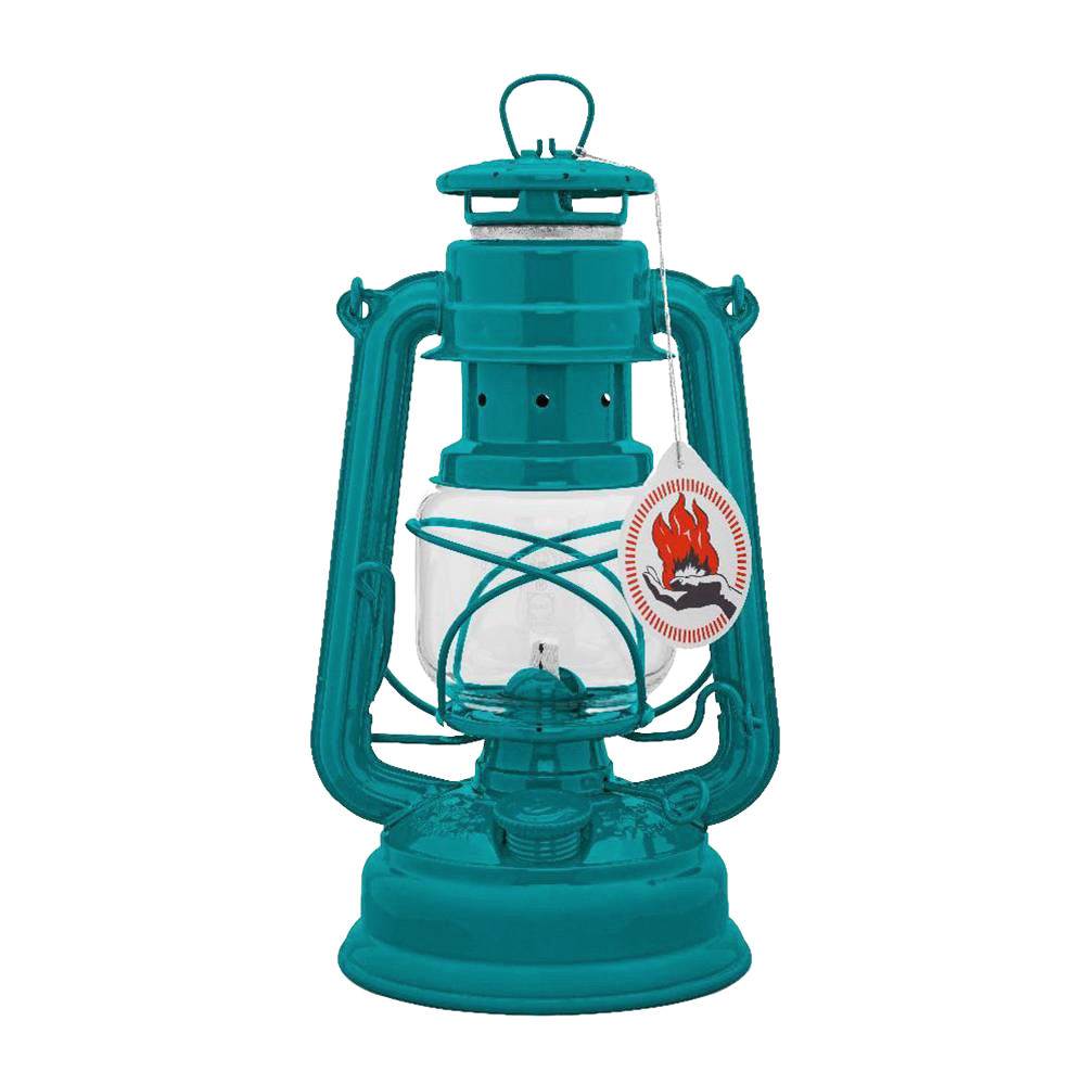 Handcrafted turquoise galvanized oil lantern featuring a durable thermal heat-resistant SUPRAX globe, perfect for Lamps & Lighting, Camping, Emergency Supplies, and outdoor use.