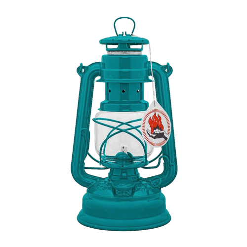 Handcrafted turquoise galvanized oil lantern featuring a durable thermal heat-resistant SUPRAX globe, perfect for Lamps & Lighting, Camping, Emergency Supplies, and outdoor use.