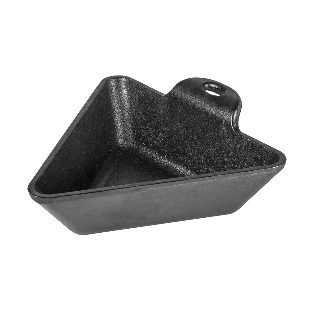 Triangle-shaped cast iron mini server with a seasoned finish for easy release, ideal for hot or cold dishes, crafted in the USA, featured in Kitchen & Food, Cookware, and Cast Iron collections.