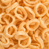 Close-up of crunchy onion flavored snack rings with a lightly seasoned, golden texture, a handcrafted USA made favorite in Kitchen & Food and Snacks collections.