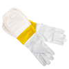 Pair of smooth goatskin gloves with elastic cuffs and bright yellow vented fabric sleeves, offering dexterity and protection for beekeeping in farm, garden, and tool collections.