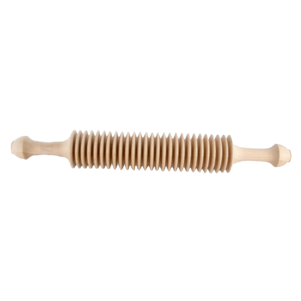 Handcrafted unfinished cherry wood roller with evenly spaced grooves for cutting noodles, made in USA, fitting Kitchen & Food, Food Prep, Choppers and Cutters, Amish Made collections.