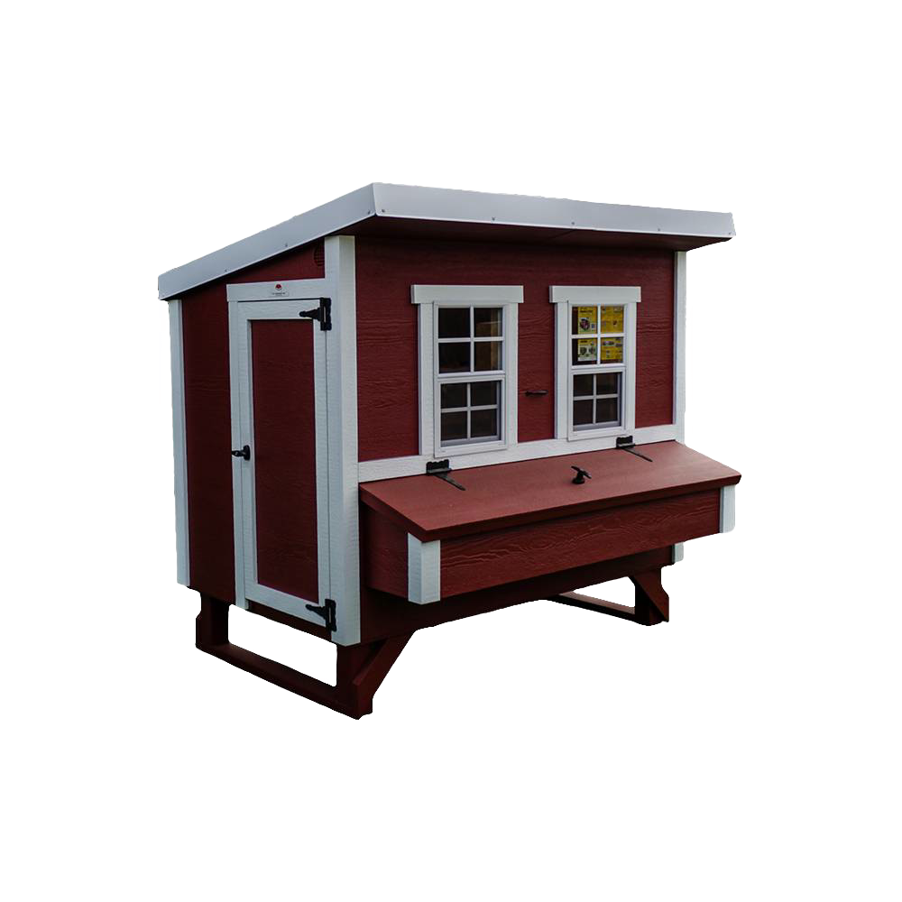 Handcrafted heavy-duty Amish made chicken coop in red with white trim, featuring secure access door, nesting box with hinged lid, and windows, ideal for Farm, Garden & Tool and Chicken Accessories collections.