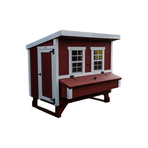Handcrafted heavy-duty Amish made chicken coop in red with white trim, featuring secure access door, nesting box with hinged lid, and windows, ideal for Farm, Garden & Tool and Chicken Accessories collections.
