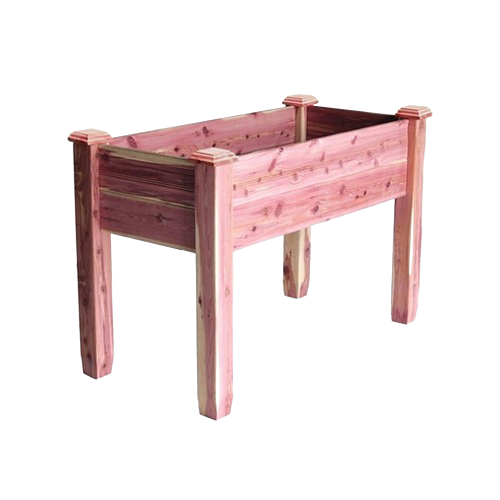 Handcrafted elevated garden bed made from aromatic red cedar, naturally resistant to weather and insects, designed for easy organic gardening, featured in Farm, Garden & Tool and USA Made collections.