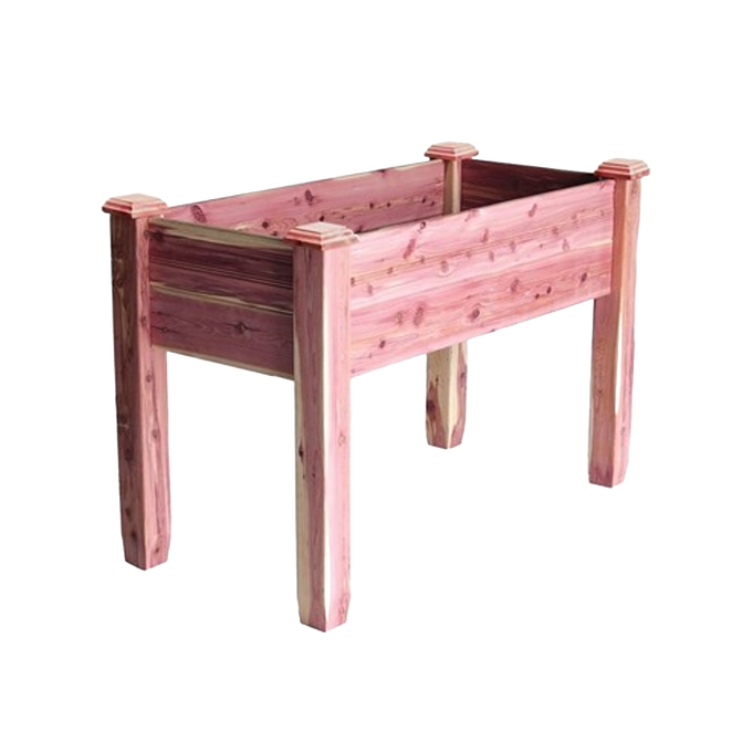 Handcrafted elevated garden bed made from aromatic red cedar, naturally resistant to weather and insects, designed for easy organic gardening, featured in Farm, Garden & Tool and USA Made collections.