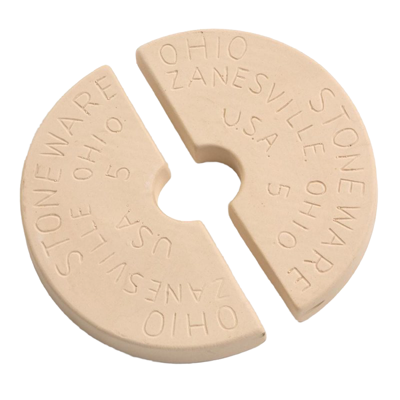 Two-piece ceramic weight stones made in the USA, designed for numbered stoneware crocks to keep food submerged during fermenting and pickling in Kitchen & Food, Food Preservation, and USA Made collections.