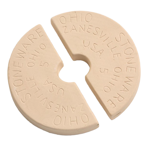 Two-piece ceramic weight stones made in the USA, designed for numbered stoneware crocks to keep food submerged during fermenting and pickling in Kitchen & Food, Food Preservation, and USA Made collections.