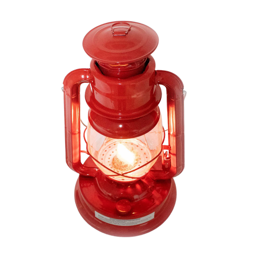 Bright handcrafted red lantern with glowing flame inside, featuring weather-resistant finish, designed for dependable use in Farm, Garden & Tool, Camping, and Emergency Supplies collections.