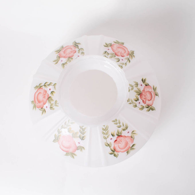 White glass lamp shade embellished with soft red roses and green leaves, handcrafted to gently diffuse light, featured in Lamps & Lighting, Parts and Accessories, Lamp Shades, Best Sellers, and Promo Eligible collections.