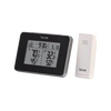 Compact digital weather monitor with alarm clock function displaying indoor/outdoor temperature and humidity, accompanied by a wireless sensor, suitable for Home & Decor and Household Helpers collections.