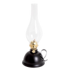Handcrafted vintage-style oil lamp with a black steel base, curved handle, and clear glass chimney, designed for reliable lighting in Farm, Garden & Tool and Emergency Supplies collections.