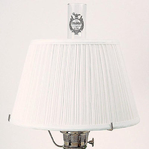 White cloth pleated oil lamp shade crafted to evenly soften light from an Aladdin lamp, made of durable material and featured in Lamps & Lighting, Parts and Accessories, Lamp Shades, Best Sellers, and Promo Eligible collections.