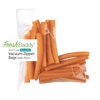 Clear reusable vacuum zipper bag containing fresh carrot sticks, designed for food preservation and storage in kitchen and freezing collections.