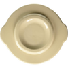 Cream-colored stoneware crock cover with handles on each side, handcrafted in the USA, ideal for kitchen food preservation and fermenting and pickling collections.