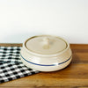 Handcrafted stoneware tortilla warmer with a simple blue stripe, made in the USA, perfect for Kitchen & Food, Storage and Serving, and Best Sellers collections.