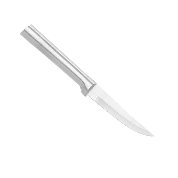 Paring knife with a carbon stainless steel blade and durable cast aluminum handle featuring a non-slip satin finish, ideal for kitchen food prep and USA made collections.