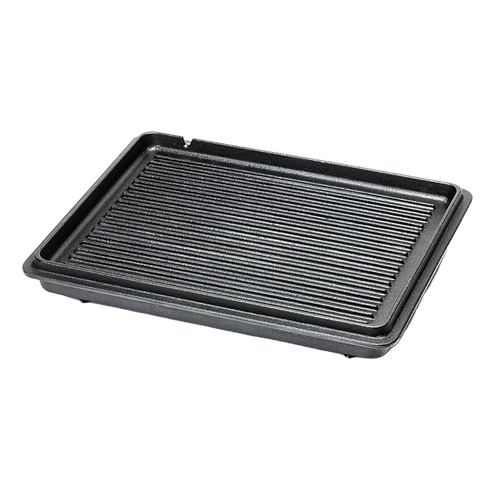 Heavy-duty cast iron griddle with raised ridges for even cooking, suitable for home kitchens, camping, and outdoor cooking, featured in farm, garden, and cookware collections.