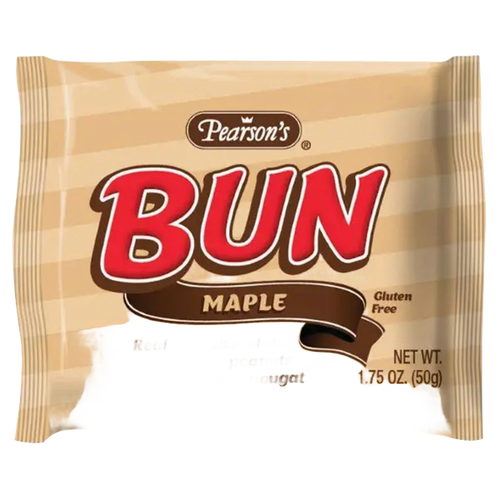Individually wrapped maple-flavored candy bar made in USA with real milk chocolate, Virginia peanuts, and nougat, gluten-free, featured in Kitchen & Food, Candy, and Best Sellers collections.