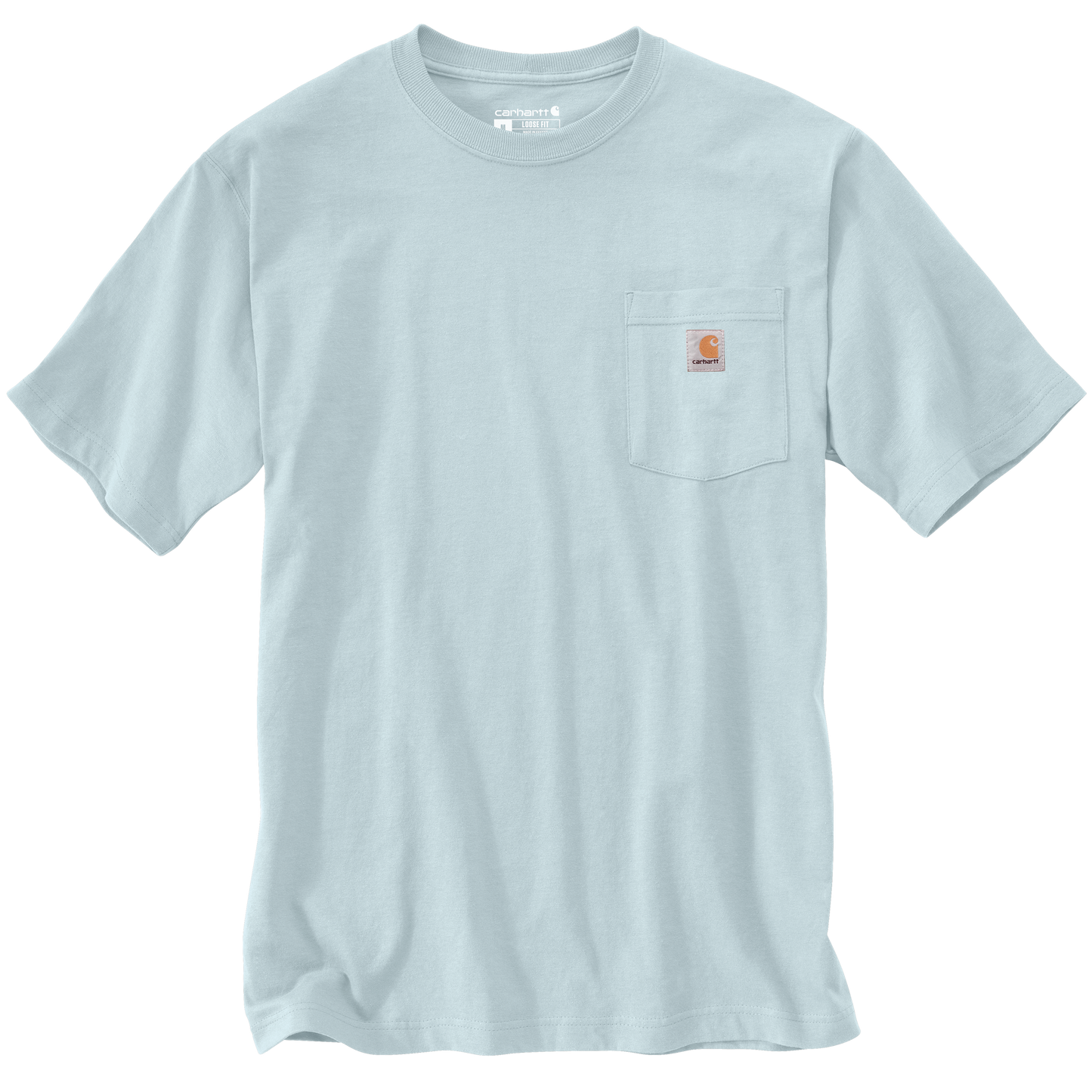 Lightweight heavyweight cotton short-sleeve pocket t-shirt in soft blue with rib-knit crewneck and durable side-seam construction, handcrafted for Health & Wellness, Clothing and Accessories, Best Sellers, and Promo Eligible collections.