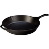 Heavy-duty cast iron skillet with elongated handle and helper grip, pre-seasoned for lasting heat retention, perfect for Kitchen & Food, Cast Iron, Cookware, and USA Made collections.