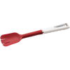 Flexible red silicone batter spatula with a slotted head and sturdy white plastic handle, ideal for stirring, scraping, and spreading in Kitchen & Food and Baking Helper collections.