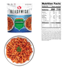 ReadyWise Still Lake Lasagna with Mountain Sausage freeze-dried entrée package shown alongside a plated serving garnished with parsley and detailed nutrition facts, suited for Camping, Emergency Supplies, USA Made, Best Sellers, and Farm, Garden & Tool collections.