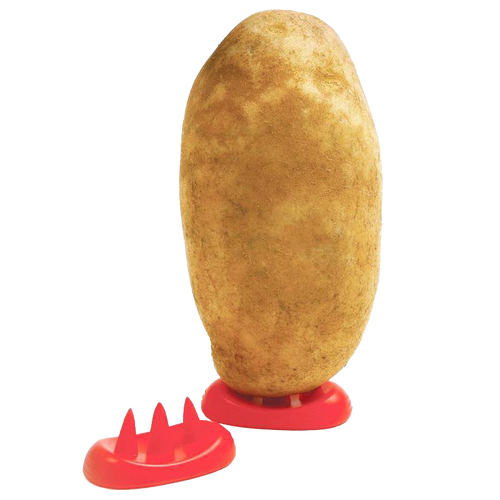 Rust-colored potato balanced upright on red plastic potato feet, designed for even cooking in microwave, featured in Kitchen & Food, Kitchen Gadgets, and Best Sellers collections.
