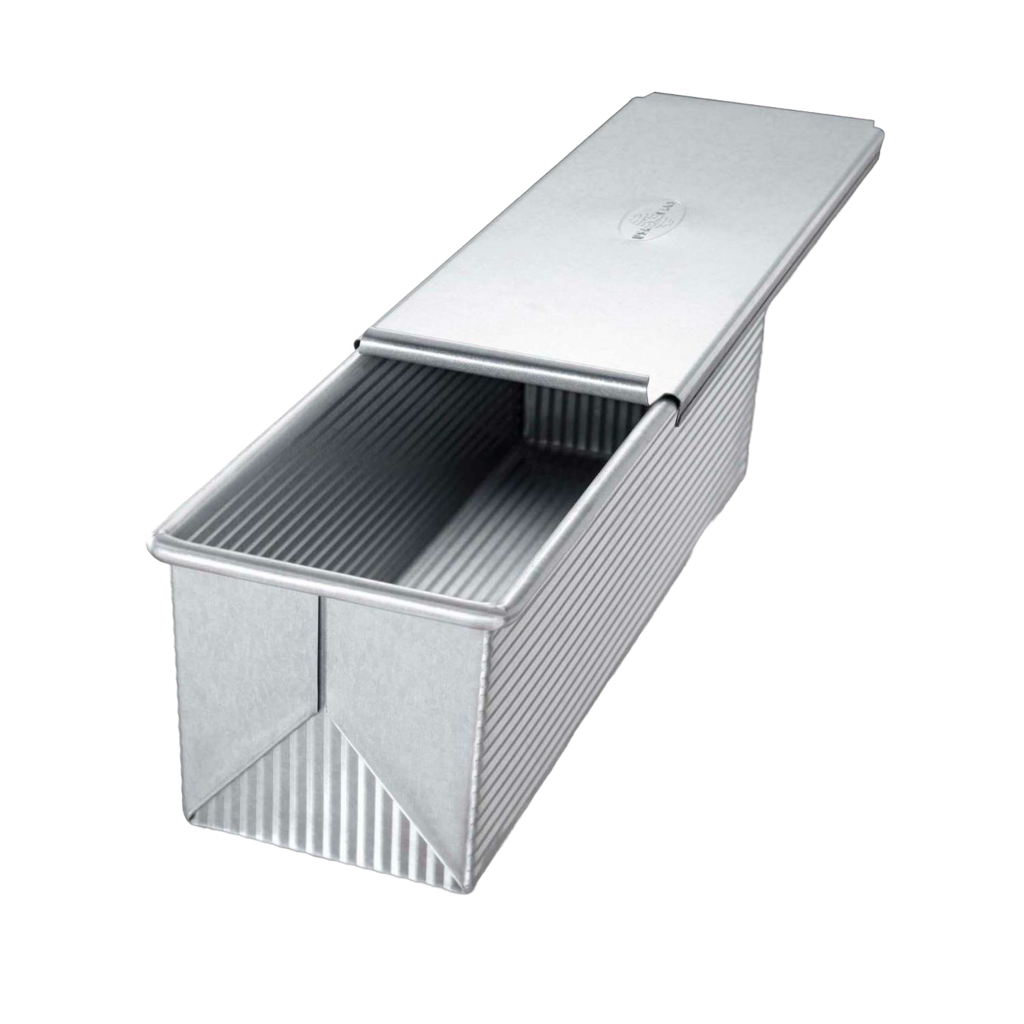 Handcrafted heavy-duty aluminized steel loaf pan with sliding lid for even heat distribution and consistent bread baking, featured in Kitchen & Food, Cookware, and Baking Supplies collections.