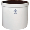White stoneware crock with brown glazed interior and a stamped number 2 on the front, handcrafted and made in USA, ideal for pickling and food preservation.