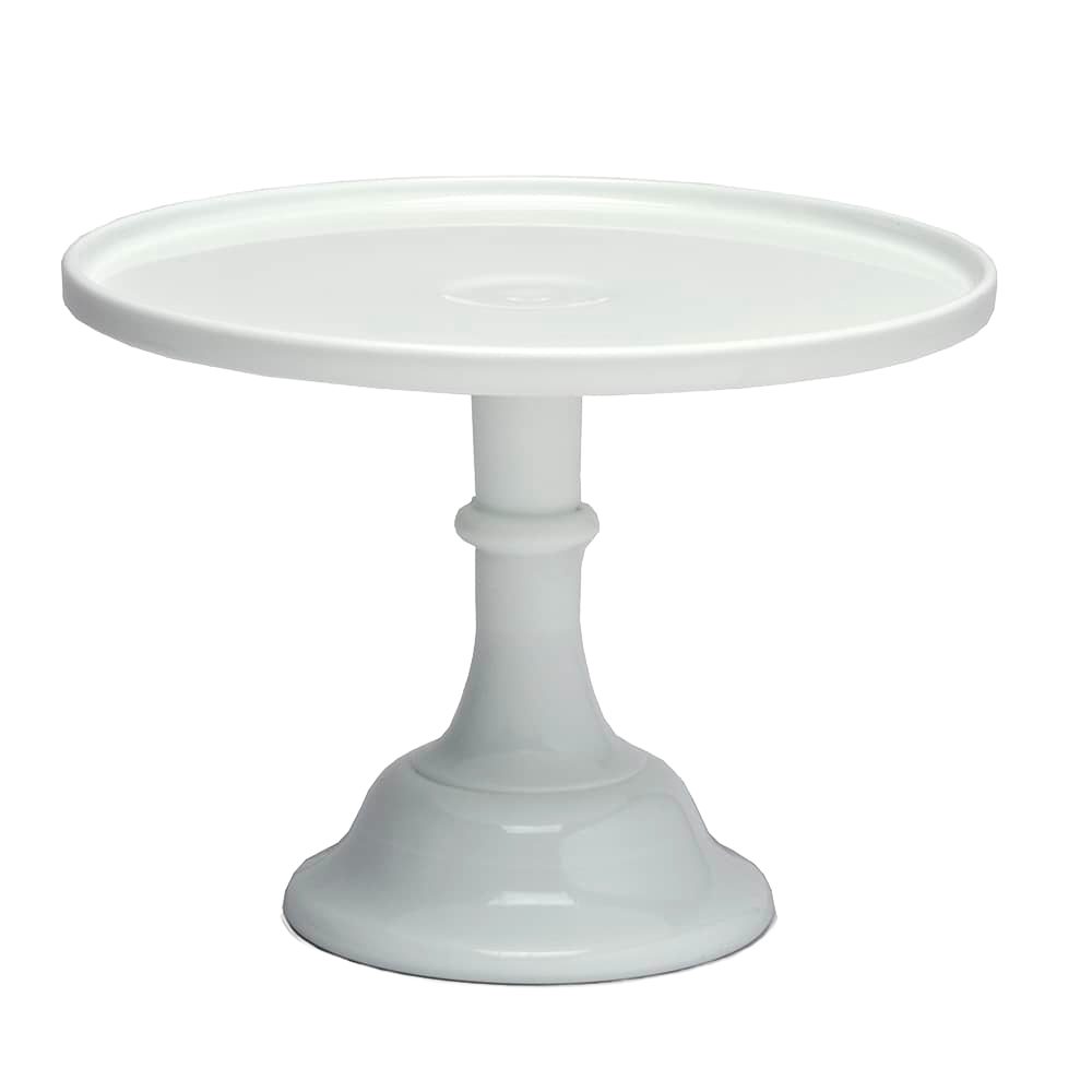 Elegant white glass pedestal cake stand with a classic design, handcrafted in the USA, perfect for Kitchen & Food, Dinnerware, Baking Supplies, and Storage and Serving collections.