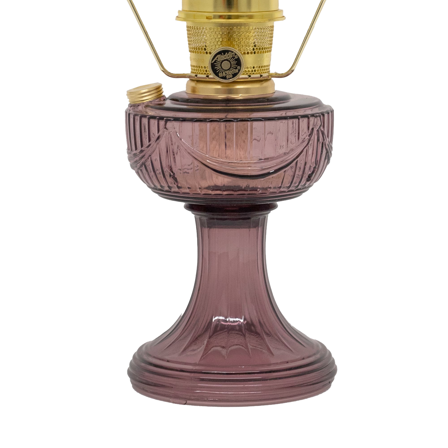 Decorative vintage-style oil lamp with a purple glass base and brass burner, handcrafted for use in Farm, Garden & Tool, Lamps & Lighting, and Homesteading collections.