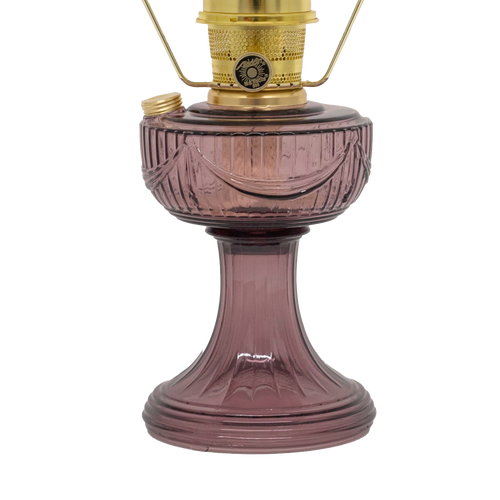 Decorative vintage-style oil lamp with a purple glass base and brass burner, handcrafted for use in Farm, Garden & Tool, Lamps & Lighting, and Homesteading collections.