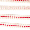 Close-up of high-quality flat cotton wicks with red stitching designed for efficient fuel delivery and clean burning in oil lamps, ideal for emergency supplies and garden lighting.