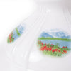 Close-up of a 10-inch glass lamp shade featuring a delicate hand-painted Alpine Meadow scene with red flowers and blue mountains, part of Lamps & Lighting and Lamp Shades collections.