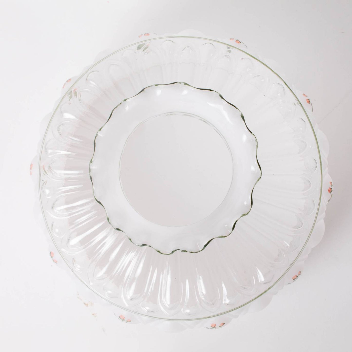 Clear glass lamp shade with a scalloped edge featuring delicate pink wildflower accents, designed to gently diffuse light in Lamps & Lighting, Parts and Accessories, Lamp Shades, and Best Sellers collections.