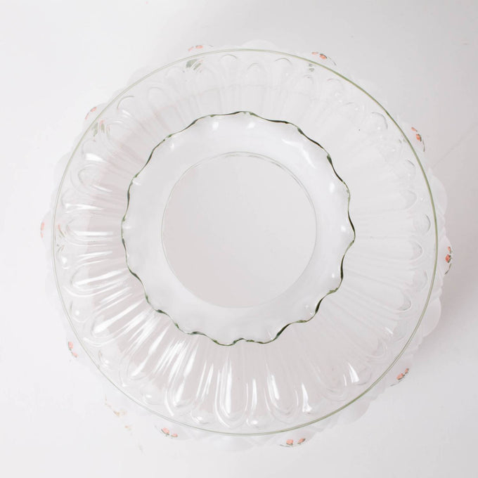 Clear glass lamp shade with a scalloped edge featuring delicate pink wildflower accents, designed to gently diffuse light in Lamps & Lighting, Parts and Accessories, Lamp Shades, and Best Sellers collections.