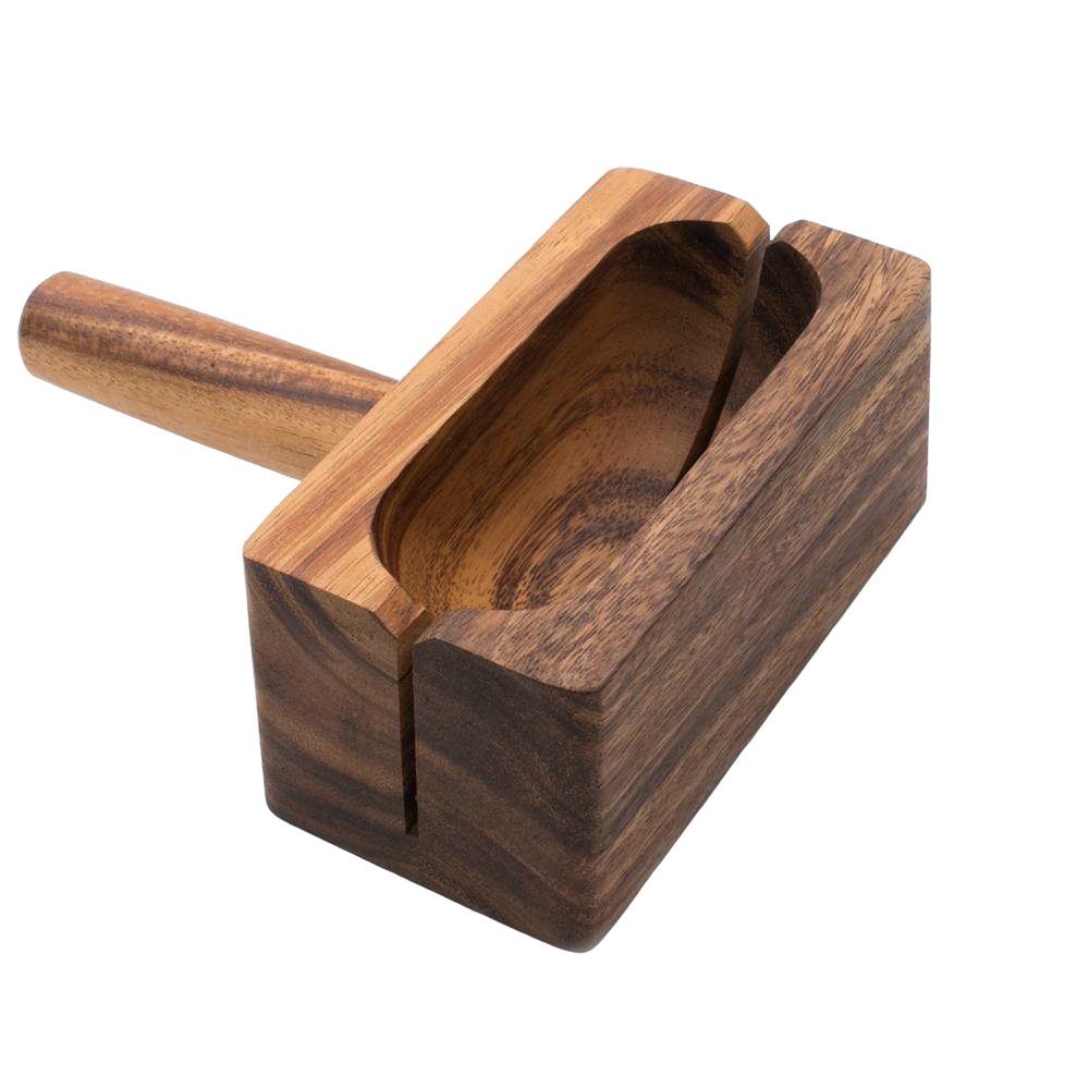 Handcrafted acacia hardwood bagel miter with wide base for steady slicing and precision knife slots, ideal for Kitchen & Food, Food Prep, and Bread Making Supplies collections.