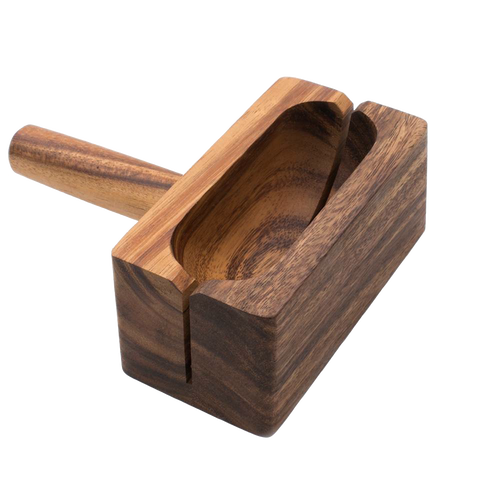 Handcrafted acacia hardwood bagel miter with wide base for steady slicing and precision knife slots, ideal for Kitchen & Food, Food Prep, and Bread Making Supplies collections.