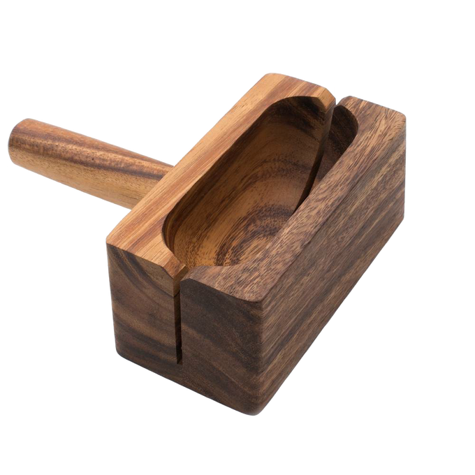 Handcrafted acacia hardwood bagel miter with wide base for steady slicing and precision knife slots, ideal for Kitchen & Food, Food Prep, and Bread Making Supplies collections.