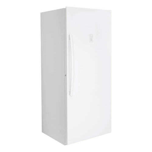 Tall white upright freezer with a sleek handle, handcrafted and Amish made in the USA, combining energy-free operation with spacious storage for appliances and refrigerators collections.