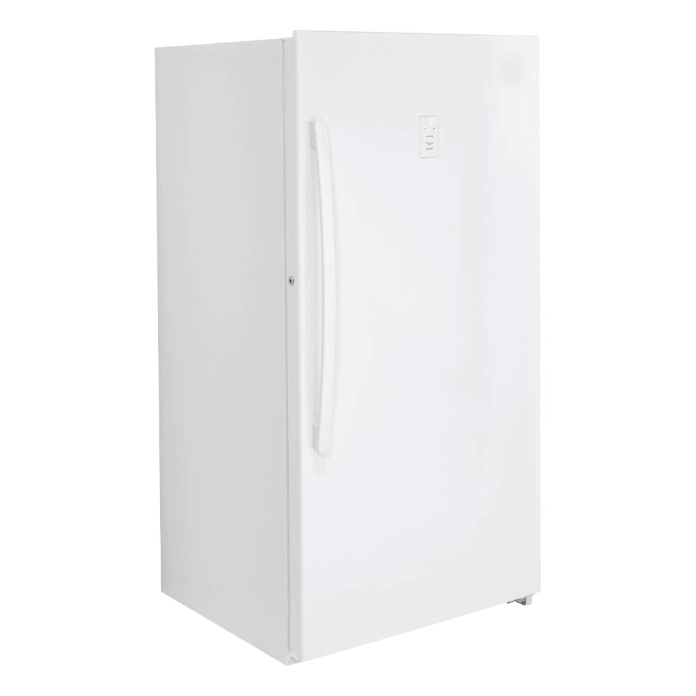 White upright gas freezer with single door, ergonomic handle, and simple temperature panel, handcrafted in the USA, featured in Appliances, Amish Made, and USA Made collections.